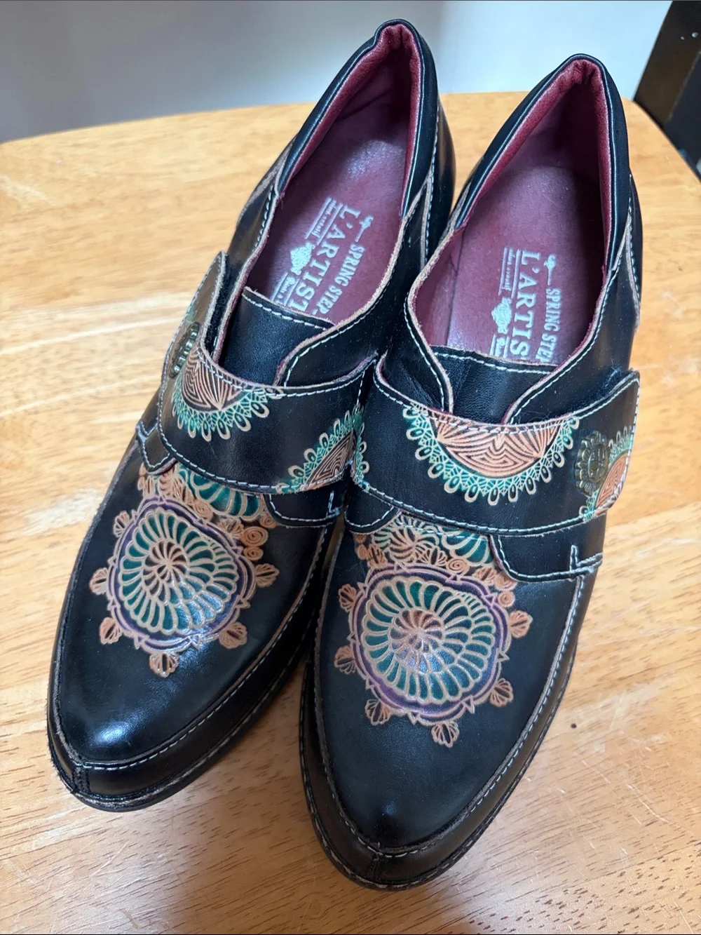 L'Atiste Black Embroidered Leather Slip-On Ankle Booties